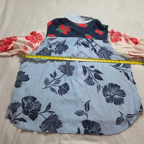 Plus 2X Maeve x Anthropologie Paz contrast button down shirt blouse red blue - Picture 7 of 10